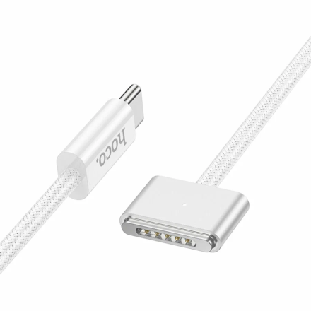 Зарядный кабель для MacBook Hoco X103 USB-C to MagSafe 3 (2 метра, 140W): Плетеный магнитный кабель быстрой зарядки, белый