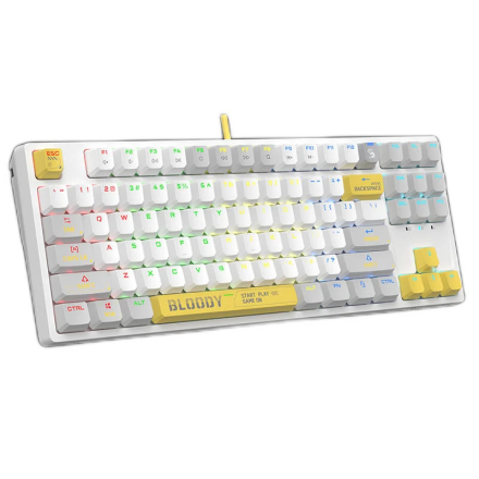 Игровая механическая клавиатура A4tech Bloody S87 Energy White: Проводная TKL клавиатура на оптических переключателях LK Light Strike Red