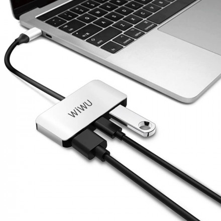 Хаб WiWU Alpha C2H 3 in 1 USB Type-C HUB Gray