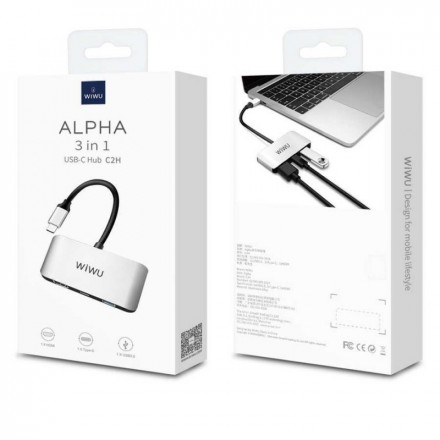 Хаб WiWU Alpha C2H 3 in 1 USB Type-C HUB Gray