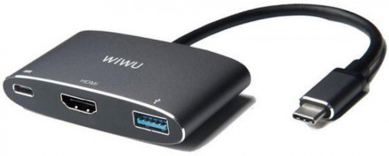 Хаб WiWU Alpha C2H 3 in 1 USB Type-C HUB Gray