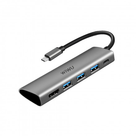 USB-концентратор Хаб WiWU Alpha A531H Type-C to 3 x USB 3.0 / 1 x HDMI / 1 x Type-C Grey