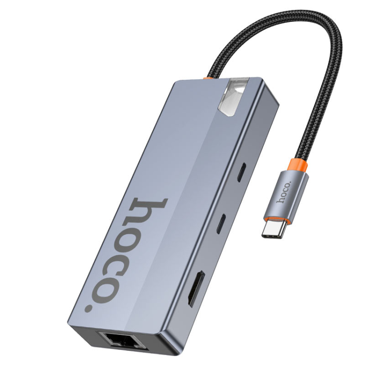 Хаб-адаптер Hoco HB52 Wow 8-в-1 с HDMI 4K 60Hz, RJ45 Ethernet, картридером SD/microSD и PD 100W — купить в Бишкеке