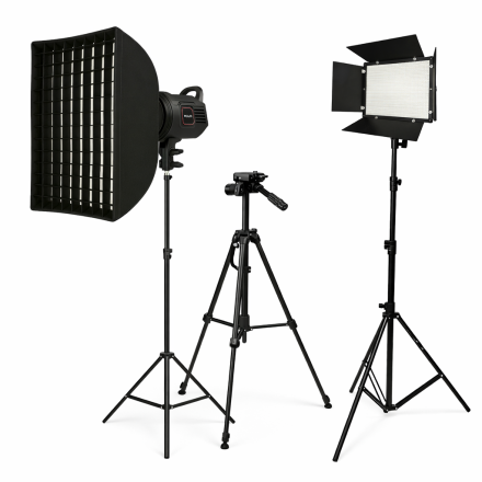 Комплект освещения Home Studio Light: MW400S + Софтбокс BobbyStudio PRO 50×70, 2×LED панели U600 PRO со стойками + штатив WT-3520
