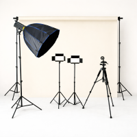 Комплект студийного освещения Home Studio Max с фоном 2x3м — Bediro T200 Pro 200W, Octobox 70 см, 2× RGB LED U600 PRO, стойки, штатив и MagSafe держатель