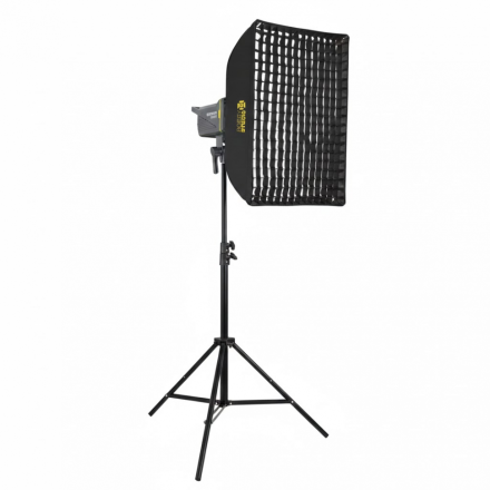 Профессиональный студийный комплект света Bediro T200 Pro 200W + софтбокс 60×90 с сотами + усиленная стойка 2.8 м