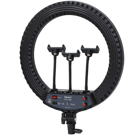 Кольцевая лампа Jmary FM-18R 18" с держателем для телефона и штативом — профессиональный свет для фото и видео