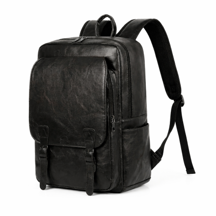 Городской рюкзак из экокожи Black — большой винтажный рюкзак для учебы, работы и ноутбука до 15"