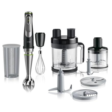 Погружной блендер Braun MQ9185XLI MultiQuick 9, Active PowerDrive, 1200 Вт, Smart Speed, с кухонным комбайном и полной комплектацией