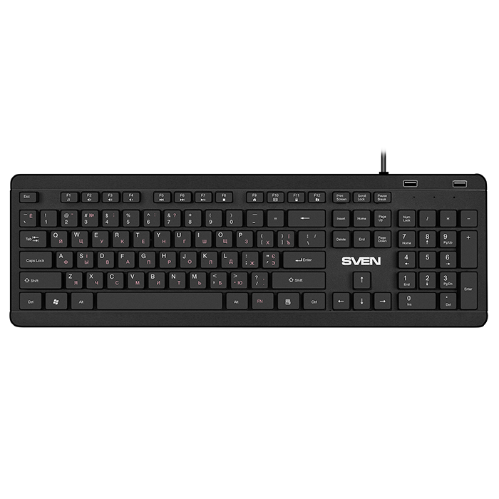 Тонкая проводная клавиатура SVEN KB-E5700H с двумя USB-портами и защитой от воды для офиса и учёбы