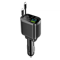 Автомобильное зарядное устройство 120W с выдвижными кабелями (Черный) 