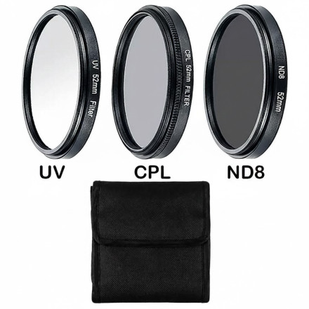 Набор фильтров Junestar JSR-1846 3-в-1 (UV / CPL / ND8) — универсальное решение для фото- и видеосъёмки на смартфон и камеру.