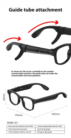 Умные очки AI Smart Glasses Aimb-G3 — голосовой ассистент, переводчик, Bluetooth-наушники, видео 1080p