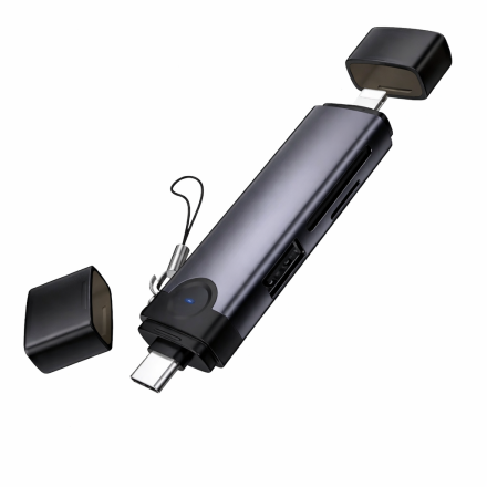 Картридер HOCO HB56B Victory Type-C / Lightning 3-в-1 для USB-A, SD и TF карт памяти