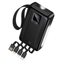 Мощный повербанк Hoco J173 20000mAh с быстрой зарядкой 22.5W, встроенными кабелями и двойным LED-фонариком