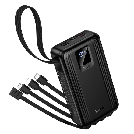 Мощный повербанк Hoco J173 20000mAh с быстрой зарядкой 22.5W, встроенными кабелями и двойным LED-фонариком