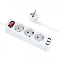 Удлинитель Hoco NS2 1,8 м 4000w 3 розетки + 3 USB 2.4a белый