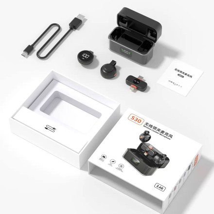 Беспроводной петличный микрофон S30 с шумоподавлением и зарядным кейсом, USB-C и Lightning, для iPhone и Android