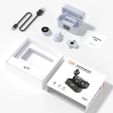 Беспроводной петличный микрофон S30 с шумоподавлением и зарядным кейсом, USB-C и Lightning, для iPhone и Android
