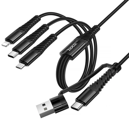 Универсальный кабель 6-в-1 Hoco X123 Victory (USB-A / Type-C to Lightning + Type-C + Micro-USB, 3.0A, 1м)