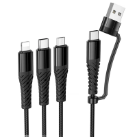 Универсальный кабель 6-в-1 Hoco X123 Victory (USB-A / Type-C to Lightning + Type-C + Micro-USB, 3.0A, 1м)