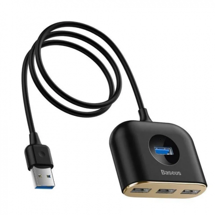 Хаб Baseus Square Round 4 in 1 USB HUB Adapter (USB3.0 to USB3.0 x 1 + USB2.0 x 3) 1m Black (CAHUB-AY01)