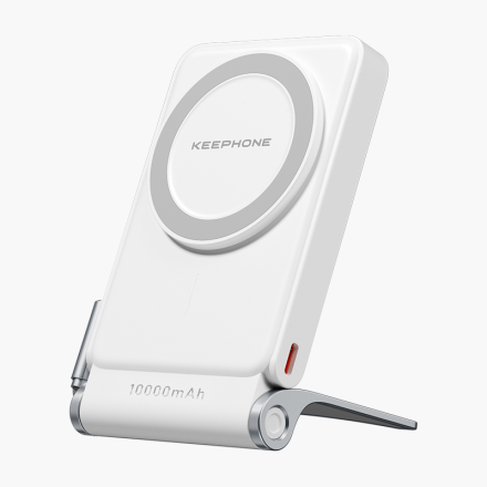 Магнитный внешний аккумулятор Keephone 10000mAh PD 20W + MagSafe 15W со встроенным кабелем и подставкой (Модель BP-45)